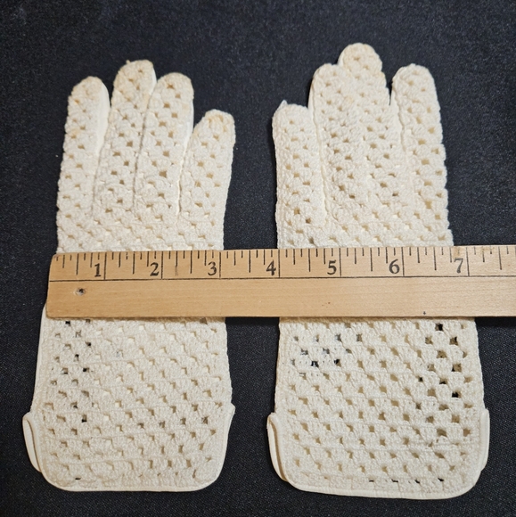 50s 60s Grandoe Leather & Crochet Cream Cottagecore Gloves Made in Itlay - Picture 12 of 15